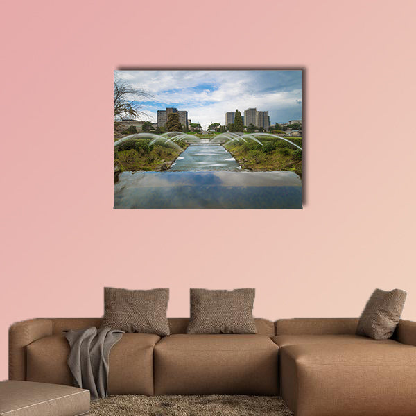 The artificial waterfall in the big fountain of EUR artificial lake multi panel canvas wall art