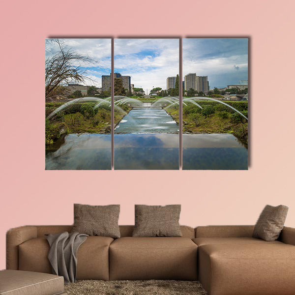 The artificial waterfall in the big fountain of EUR artificial lake multi panel canvas wall art
