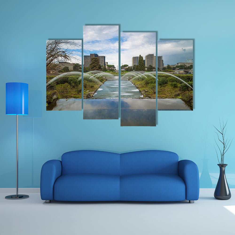 The artificial waterfall in the big fountain of EUR artificial lake, multi panel canvas wall art