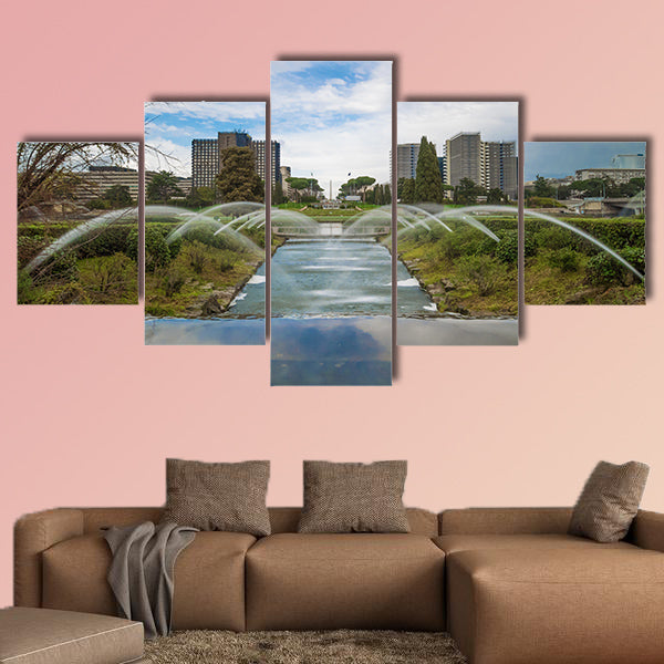 The artificial waterfall in the big fountain of EUR artificial lake multi panel canvas wall art