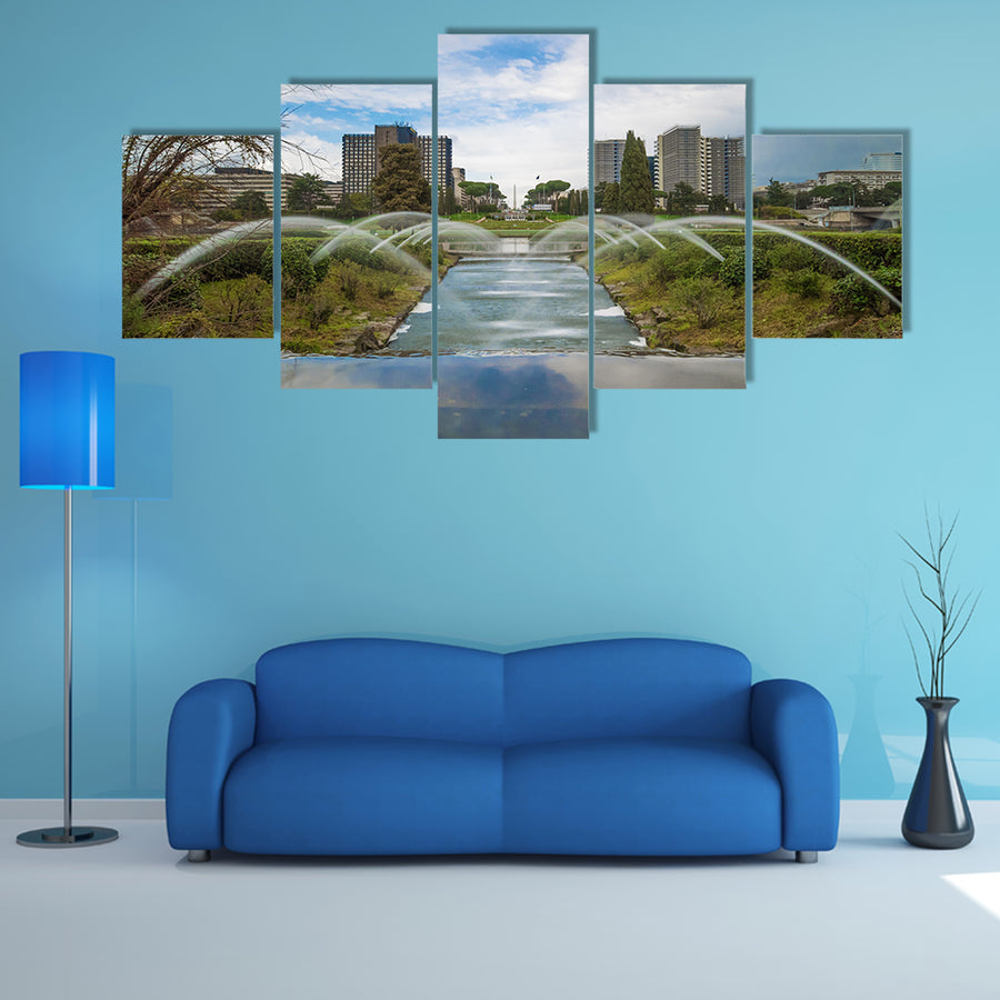 The artificial waterfall in the big fountain of EUR artificial lake, multi panel canvas wall art