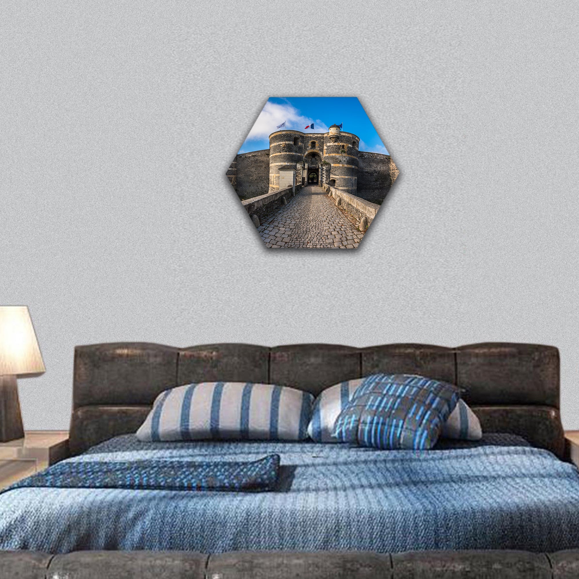 Entrance gate of the Angers castle, France hexagonal canvas wall art