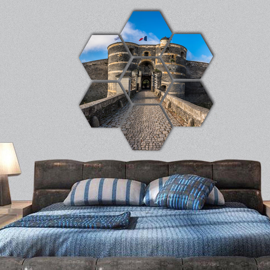 Entrance gate of the Angers castle, France hexagonal canvas wall art