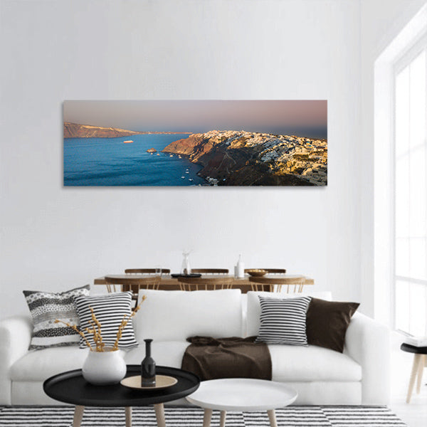 The famous sunset at Santorini panoramic canvas wall art