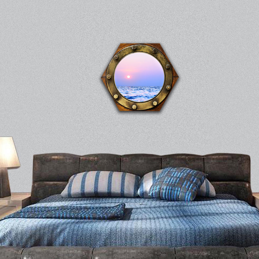 Boat porthole with ocean view hexagonal canvas wall art