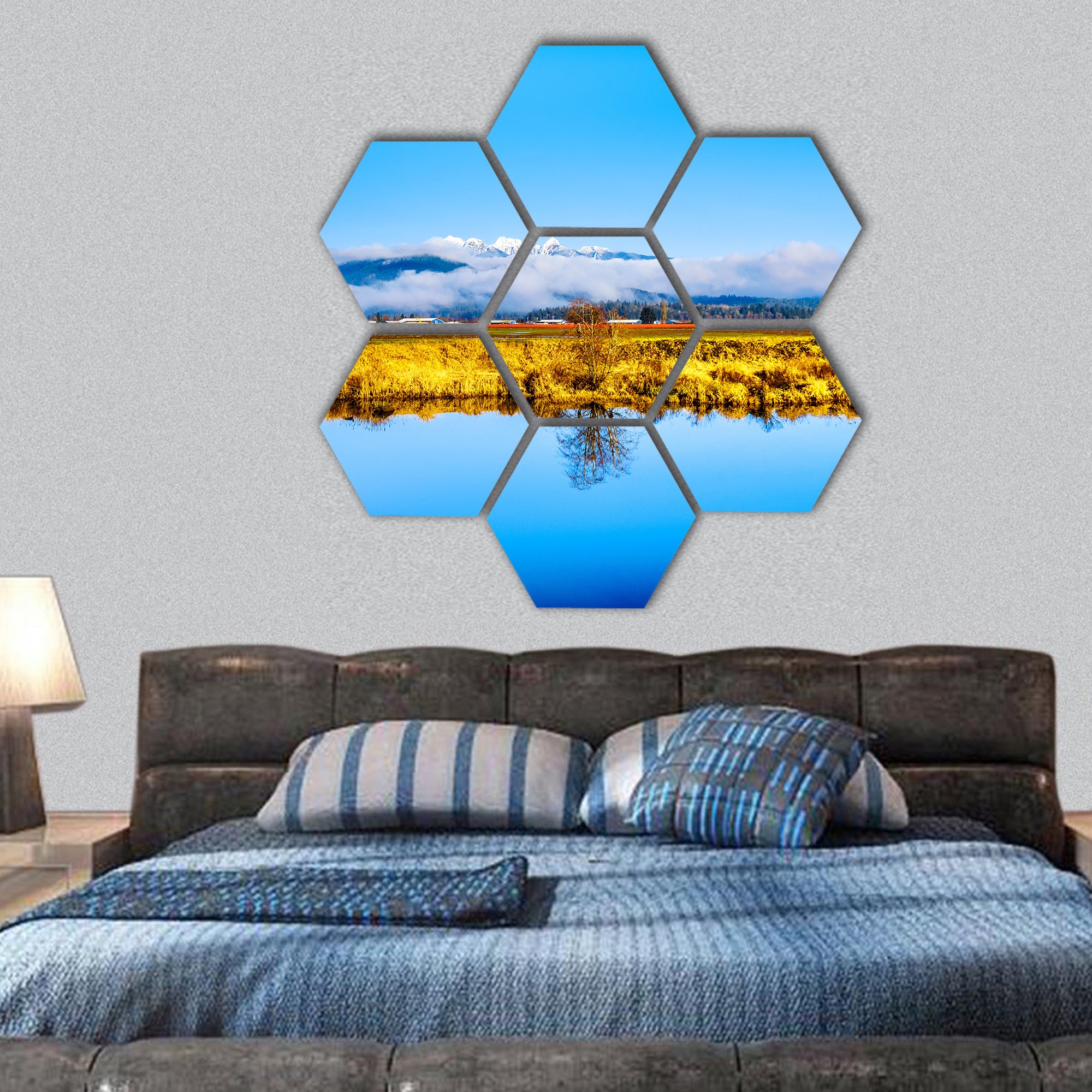 Alouette River in the Pitt Polder town, Canada hexagonal canvas wall art