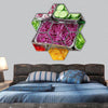 Salad bar with assortment of ingredients hexagonal canvas wall art