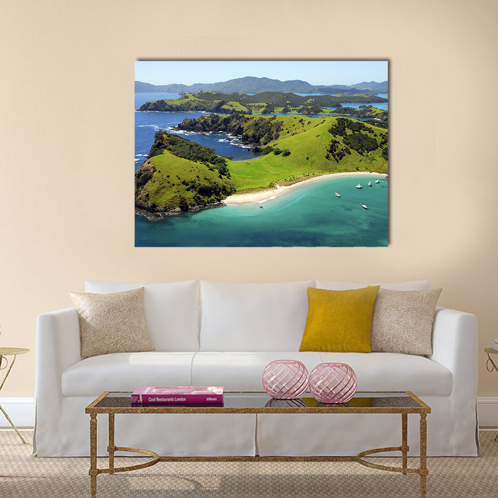 Waetorea Island - Aerial, Bay of Islands, Northland, New Zealand Multi panel canvas wall art