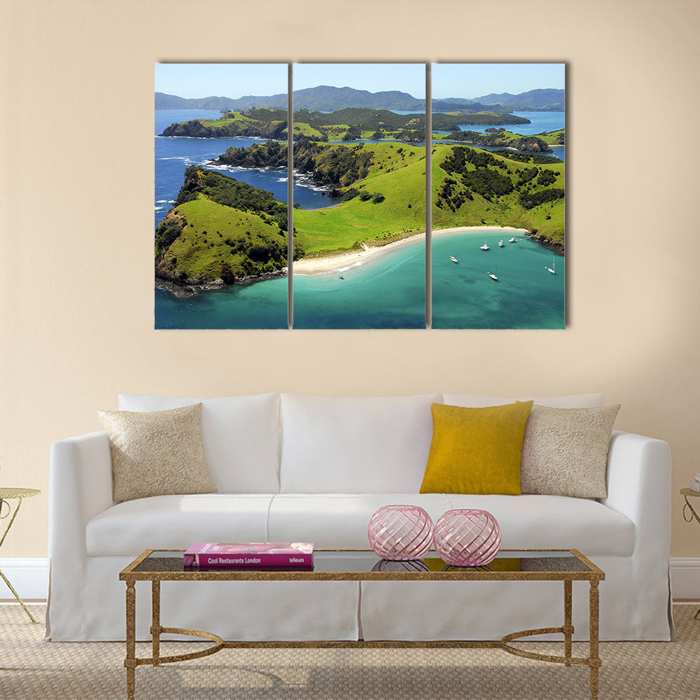 Waetorea Island - Aerial, Bay of Islands, Northland, New Zealand Multi panel canvas wall art