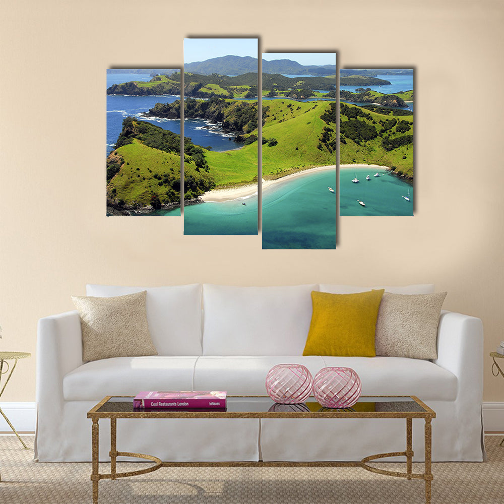 Waetorea Island - Aerial, Bay of Islands, Northland, New Zealand Multi panel canvas wall art