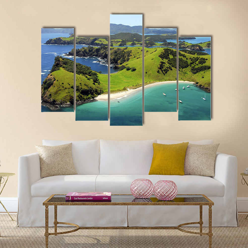 Waetorea Island - Aerial, Bay of Islands, Northland, New Zealand Multi panel canvas wall art