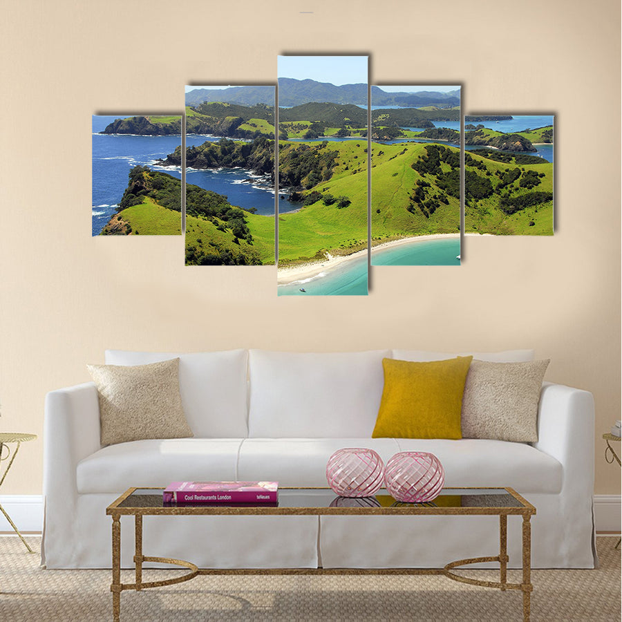 Waetorea Island - Aerial, Bay of Islands, Northland, New Zealand Multi panel canvas wall art
