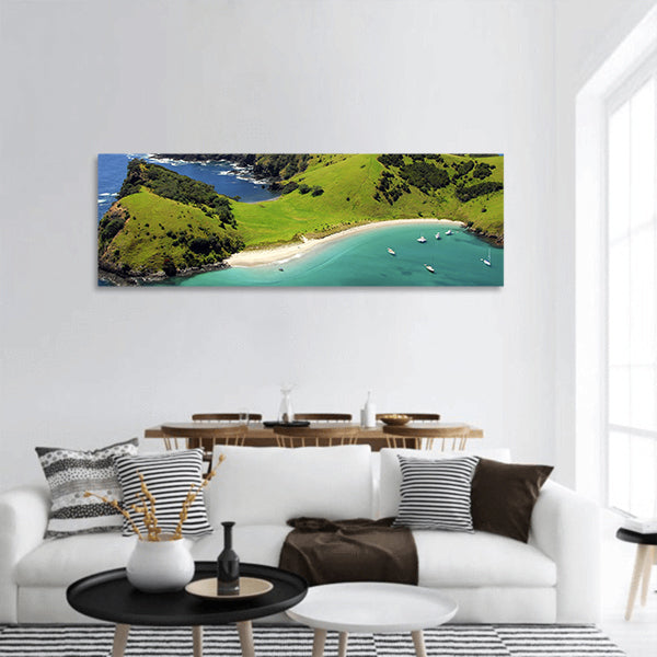 Waewaetorea Island - Aerial, Bay of Islands, New Zealand panoramic canvas wall art