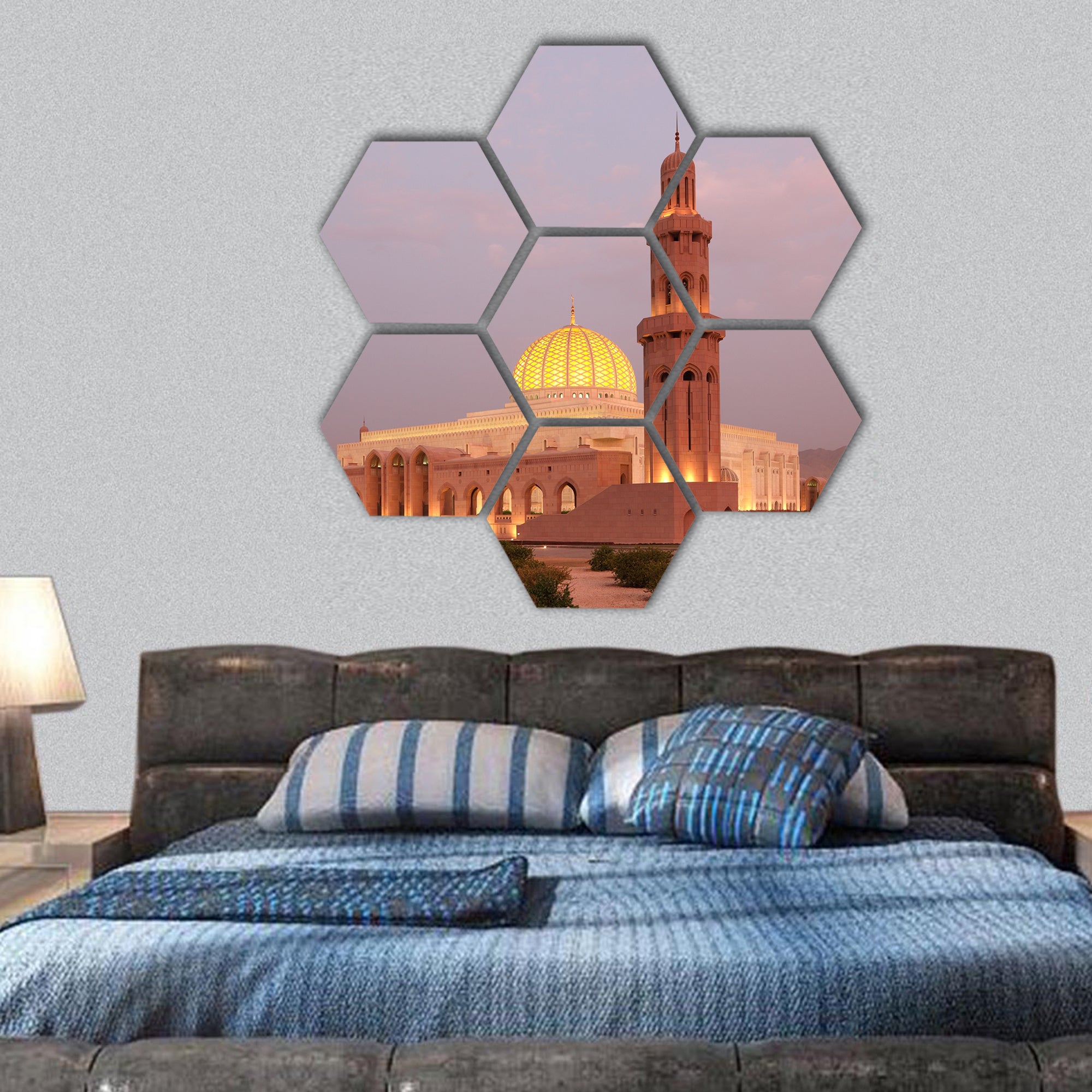 Sultan Qaboos Grand Mosque in Muscat, Oman hexagonal canvas wall art