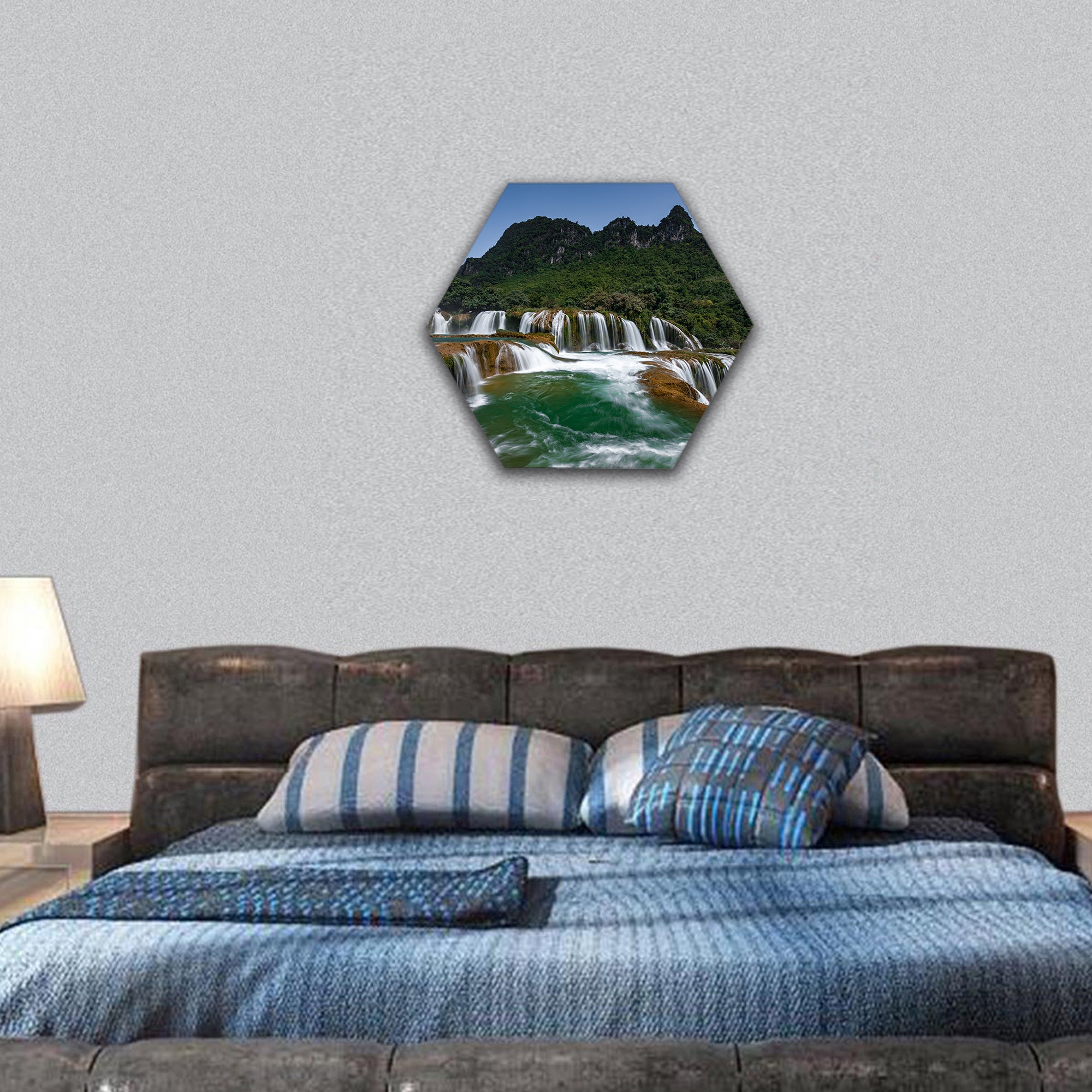 Detian waterfall hexagonal canvas wall art
