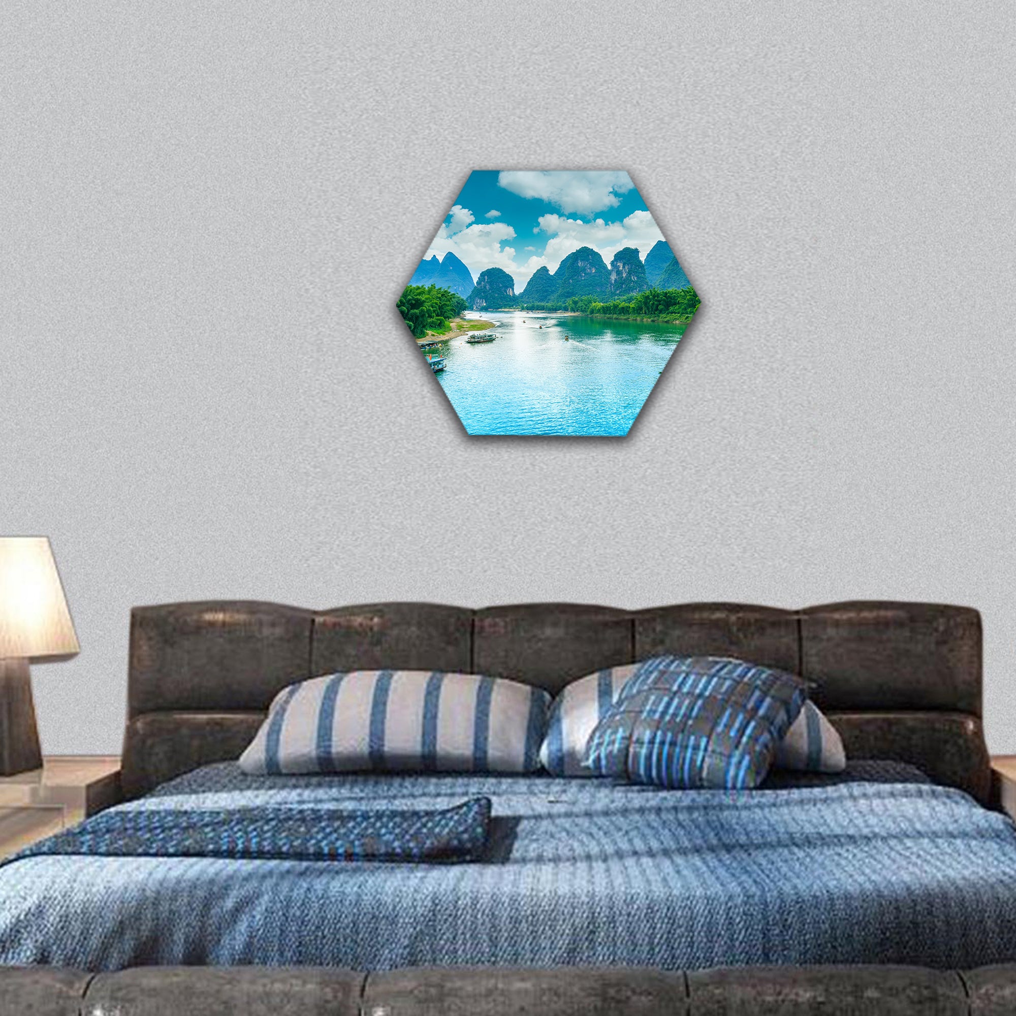 Landscape of the Lijiang River in Guilin hexagonal canvas wall art
