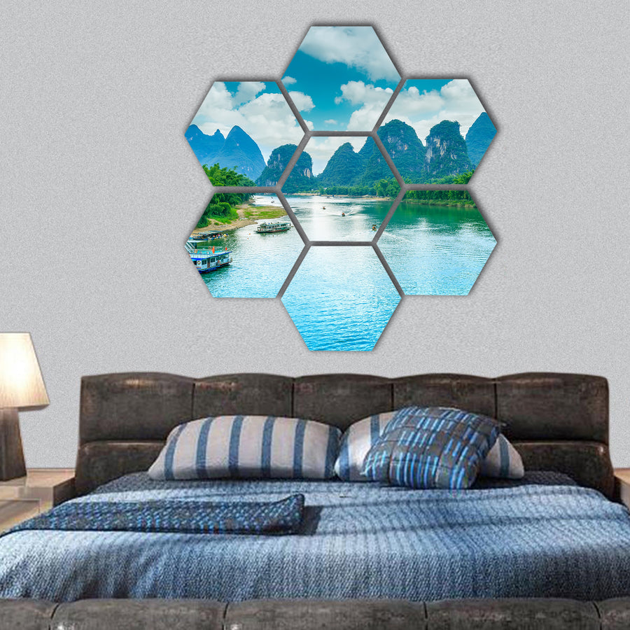 Landscape of the Lijiang River in Guilin hexagonal canvas wall art