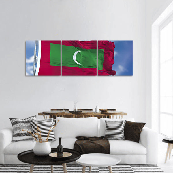 Maldives Flag in a Blue Sky Panoramic canvas Wall Art