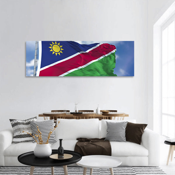 Namibia Flag in a Blue Sky Panoramic canvas Wall Art
