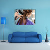 Professional Hairdresser Working with Client in Salon, Close-up Multi Panel Canvas Wall Art