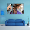 Professional Hairdresser Working with Client in Salon, Close-up Multi Panel Canvas Wall Art