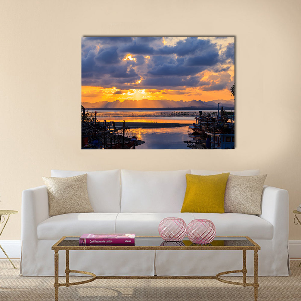 Fishermen village in Thailand multi panel canvas wall art