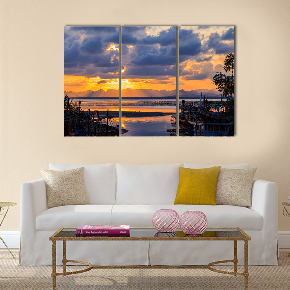 Fishermen village in Thailand multi panel canvas wall art