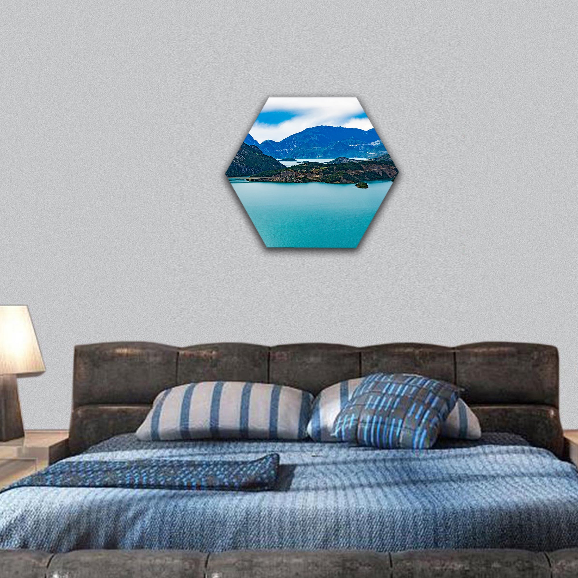 Lake Kremasta, Evrytania region, Greece hexagonal canvas wall art