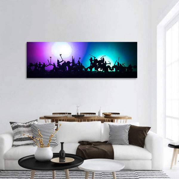 Silhouettes of figures as separate objects, Night scene Panoramic canvas Wall Art