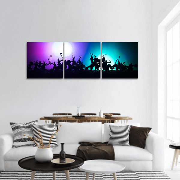 Silhouettes of figures as separate objects, Night scene Panoramic canvas Wall Art
