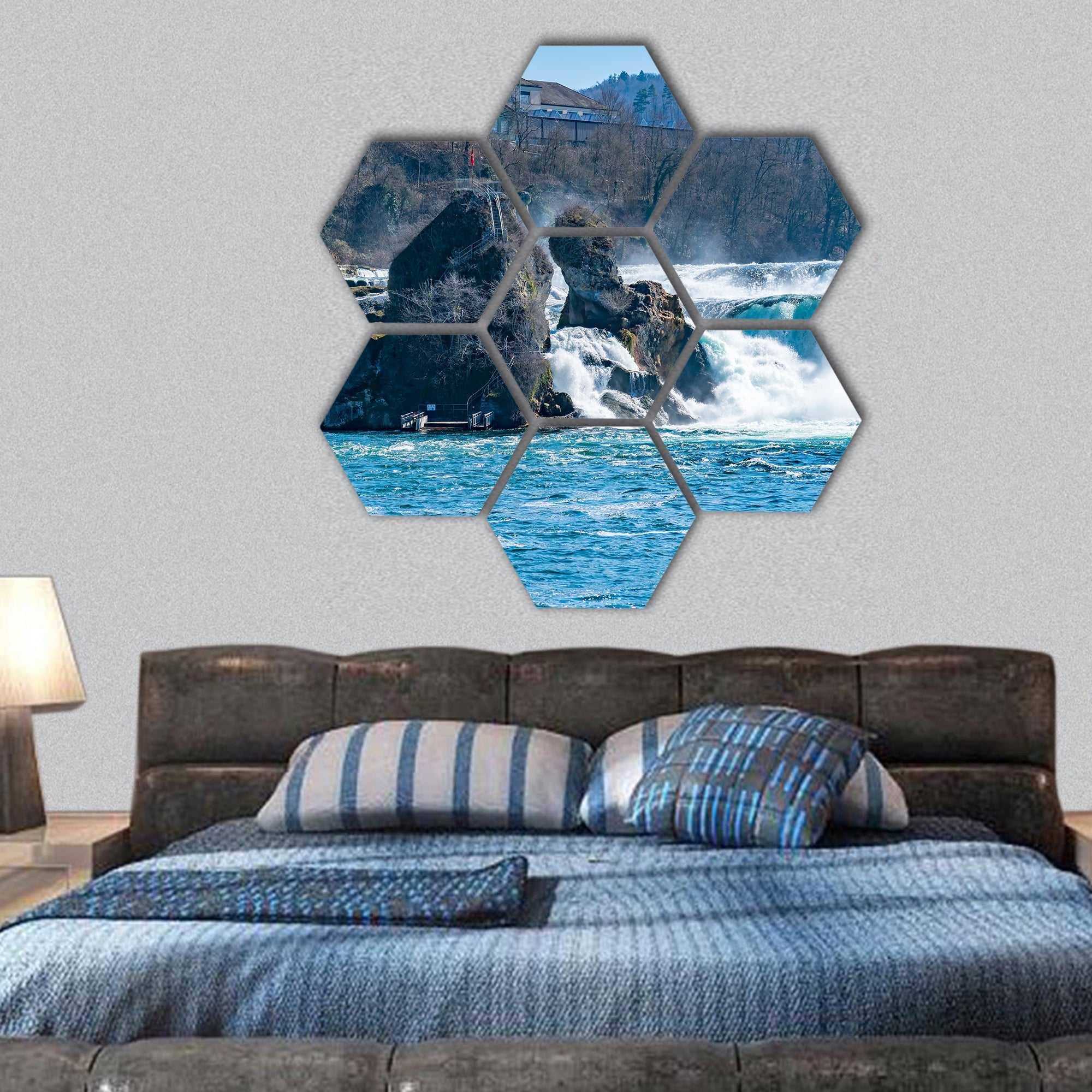 Rhine Falls in the Rhine River in Switzerland hexagonal canvas wall art