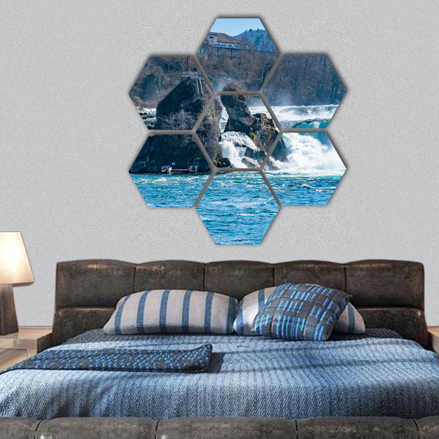 Rhine Falls in the Rhine River in Switzerland hexagonal canvas wall art