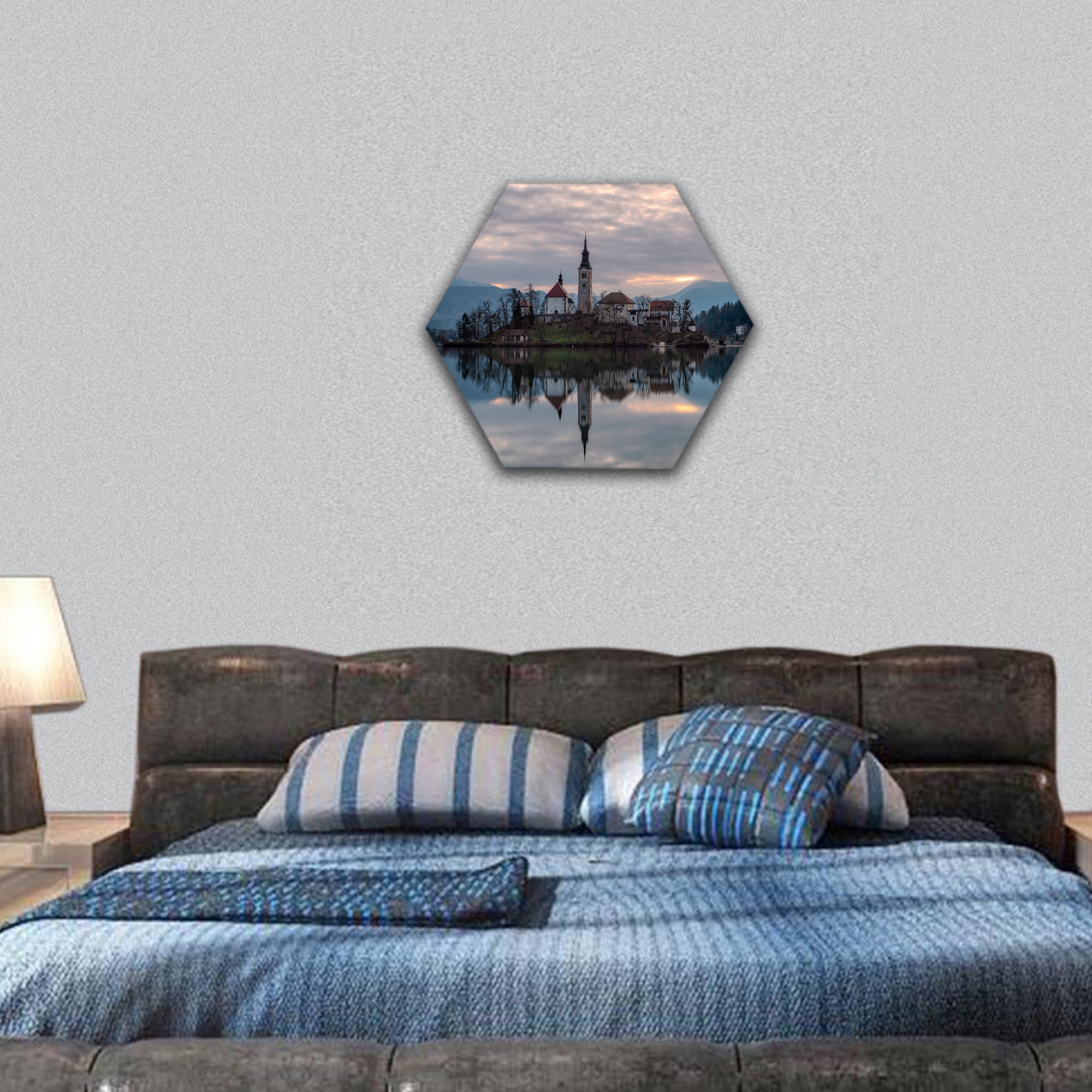 beautiful bled reflection hexagonal canvas wall art