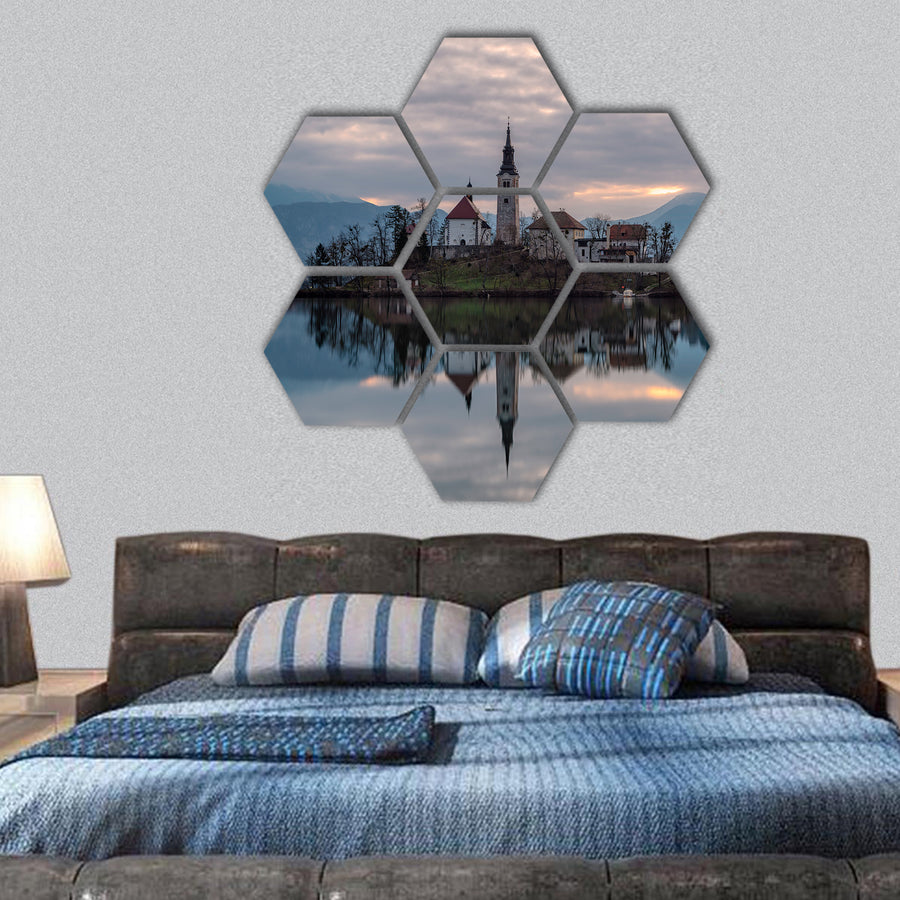 beautiful bled reflection hexagonal canvas wall art
