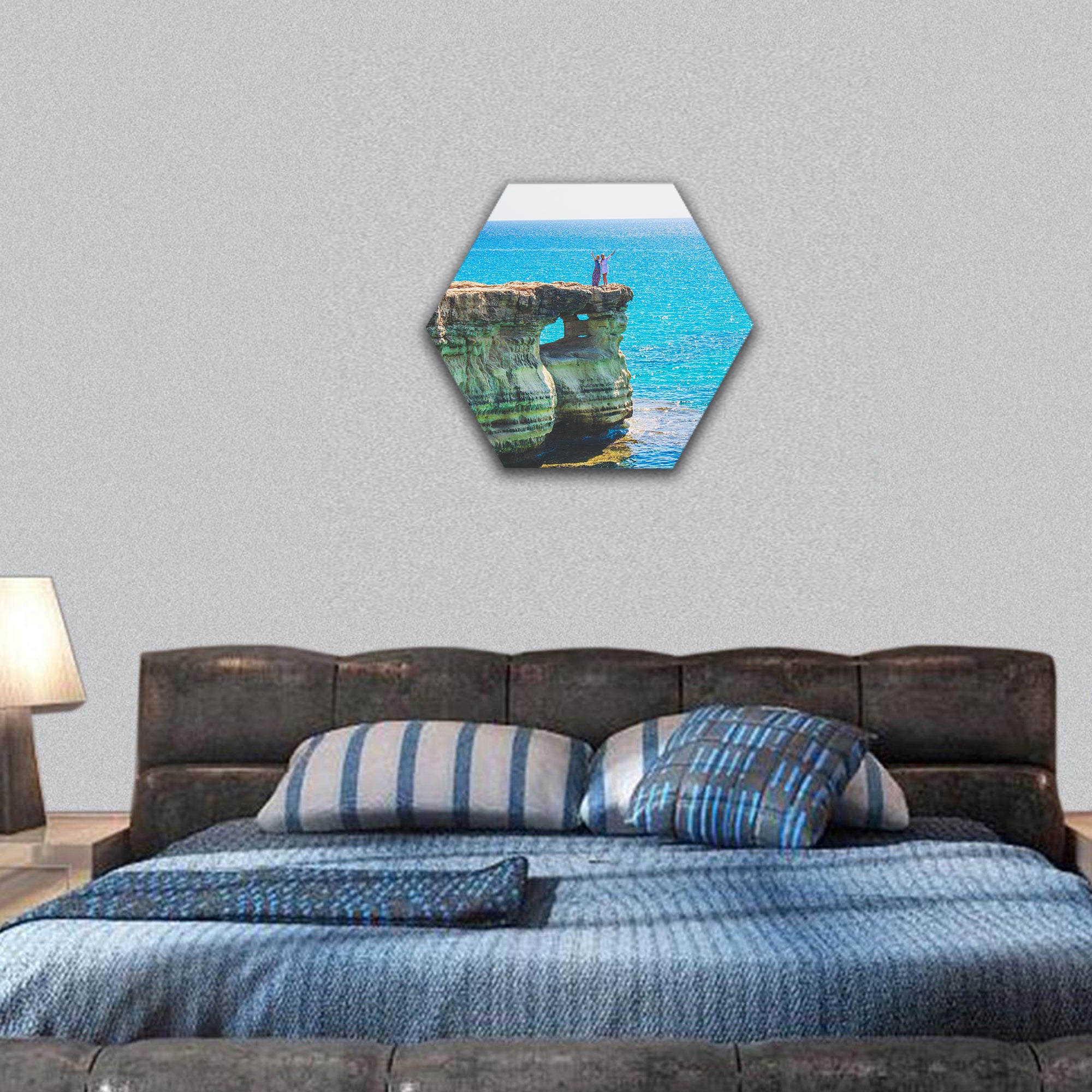 lagoon in the Mediterranean, Cyprus cave hexagonal canvas wall art