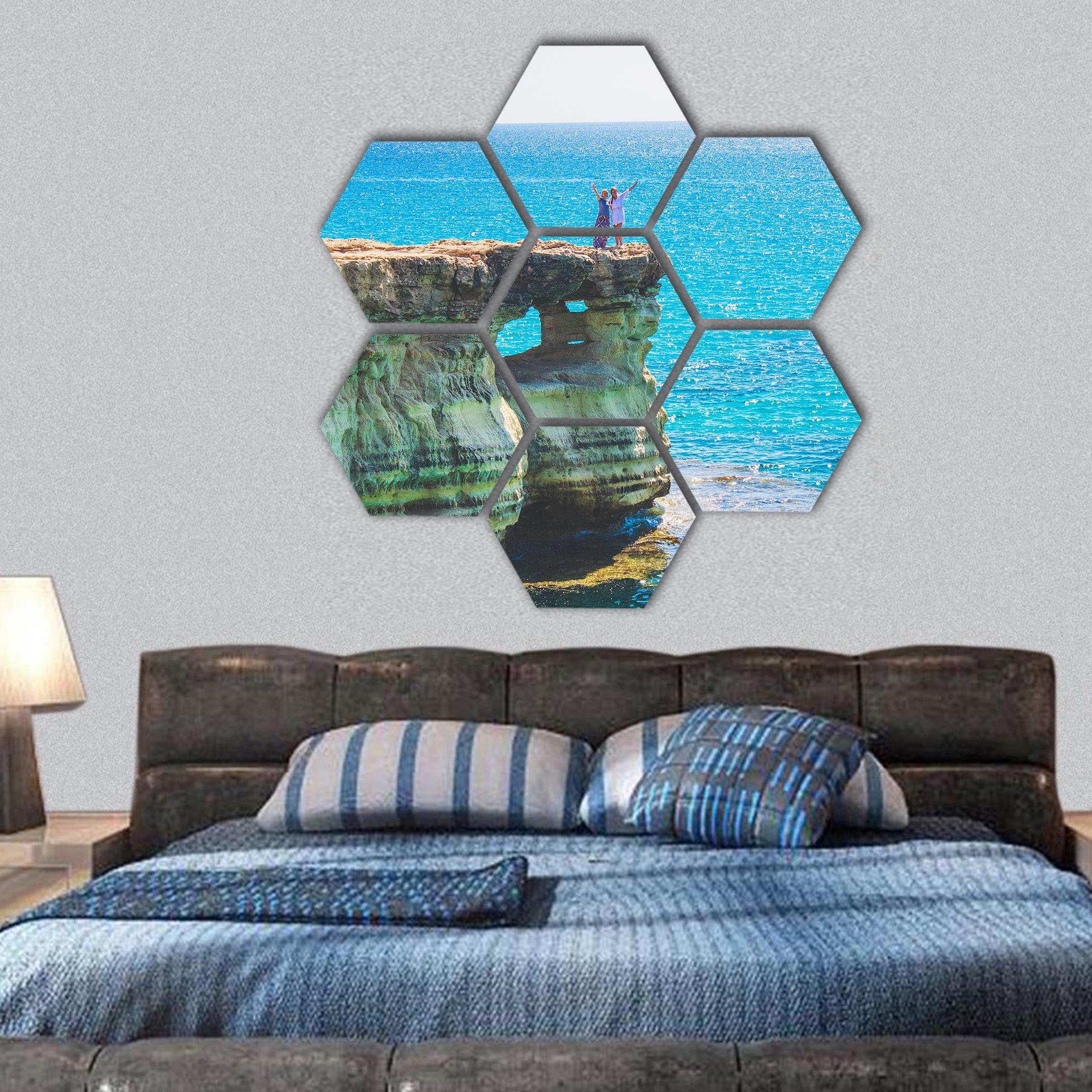 lagoon in the Mediterranean, Cyprus cave hexagonal canvas wall art