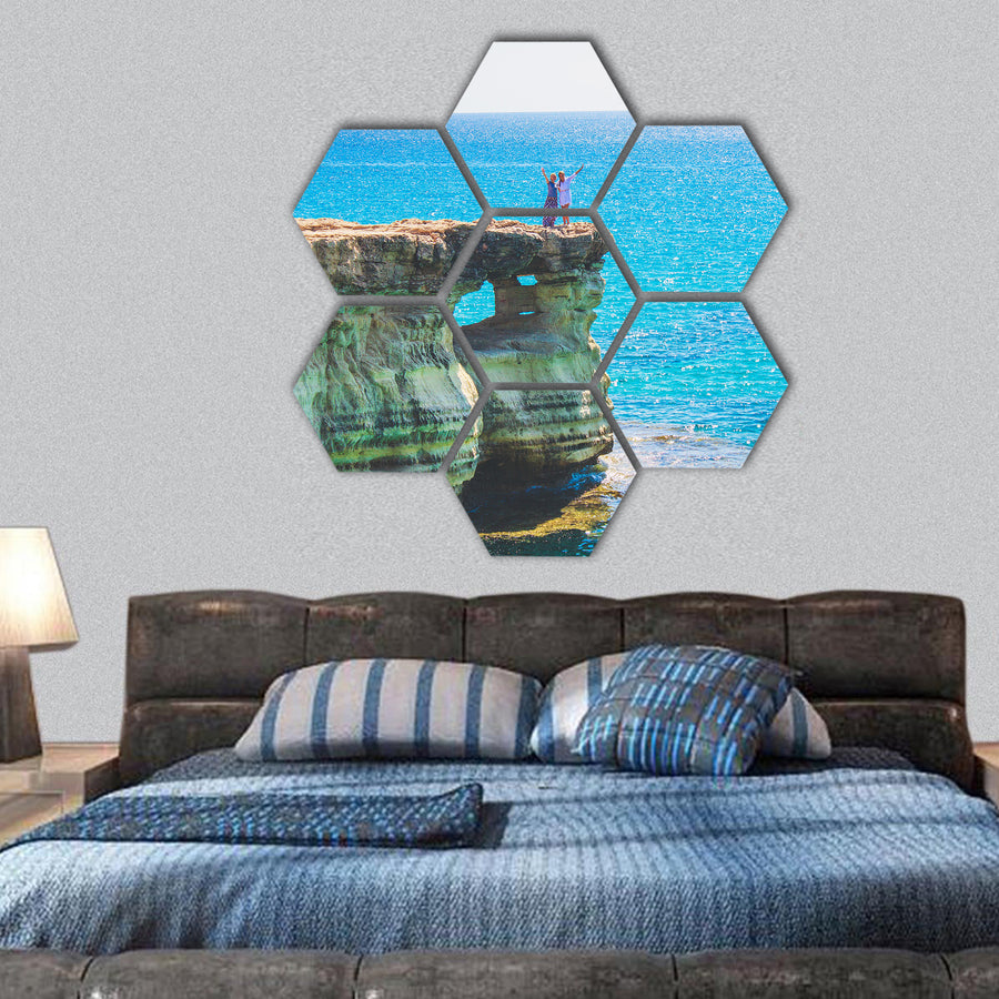lagoon in the Mediterranean, Cyprus cave hexagonal canvas wall art
