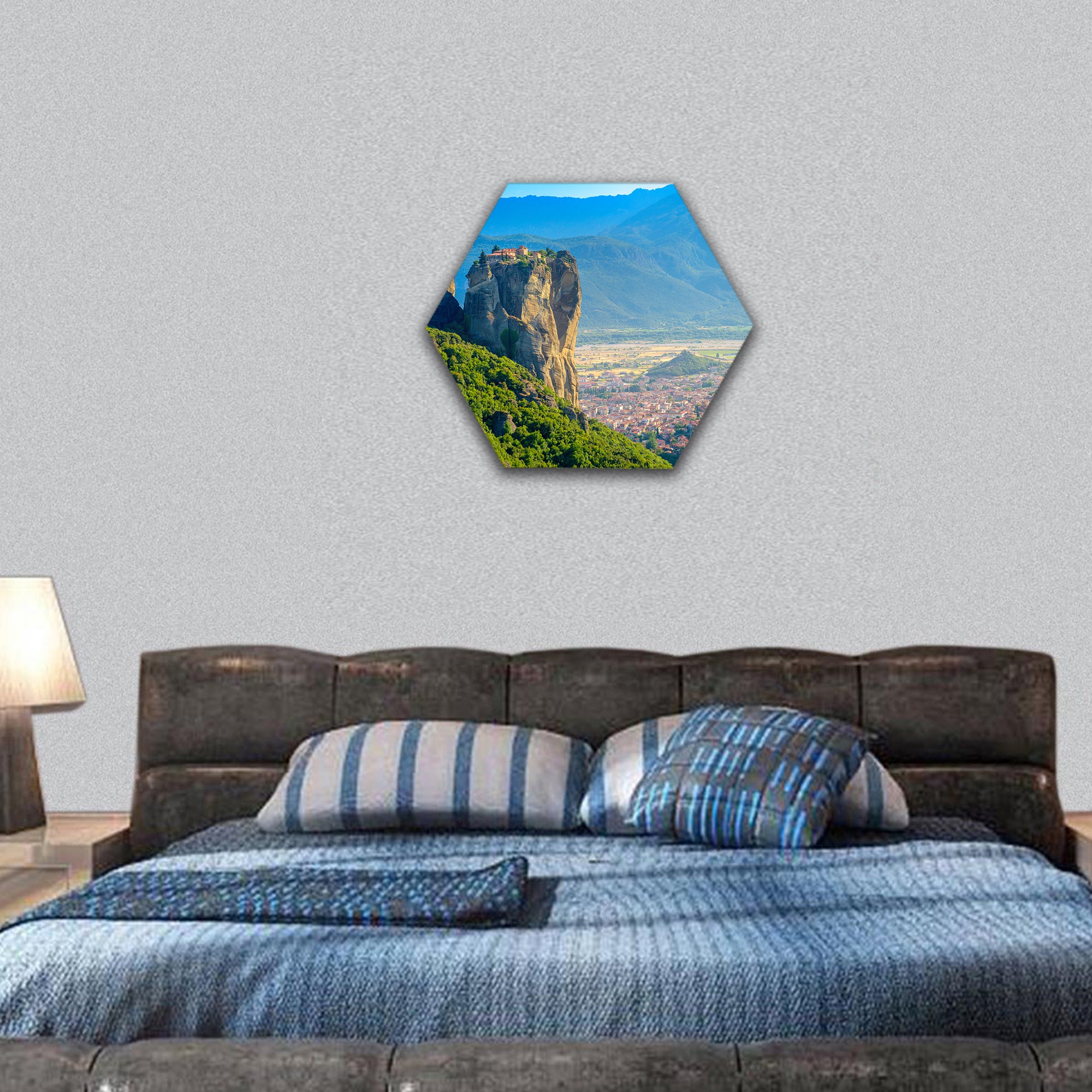 monasteries of a meteor in Greece hexagonal canvas wall art