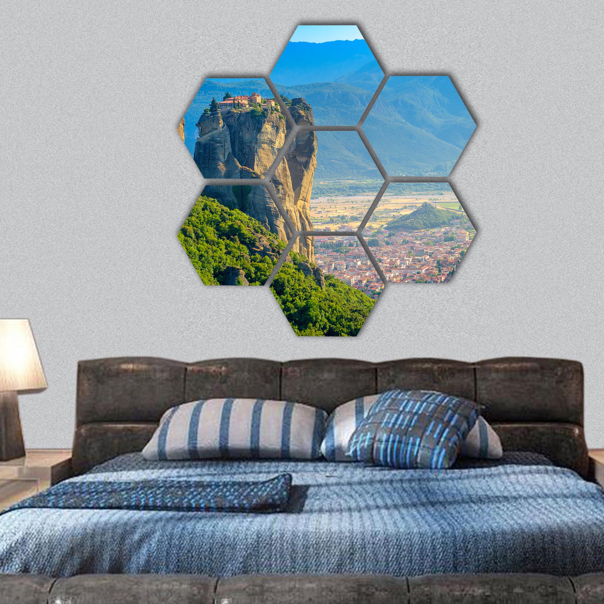 monasteries of a meteor in Greece hexagonal canvas wall art