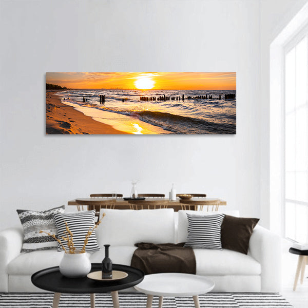Sunset over the Baltic sea beach in Poland panoramic canvas wall art
