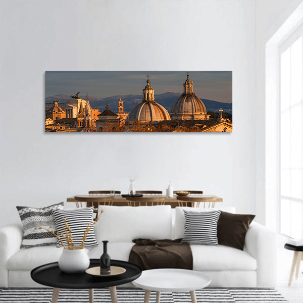 Rome center at sunset with baroque domes Capitoline Hill panoramic canvas wall art