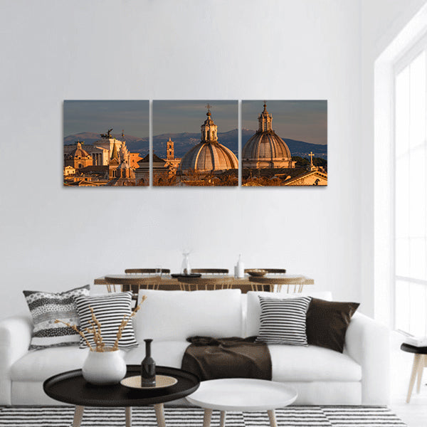 Rome center at sunset with baroque domes Capitoline Hill panoramic canvas wall art