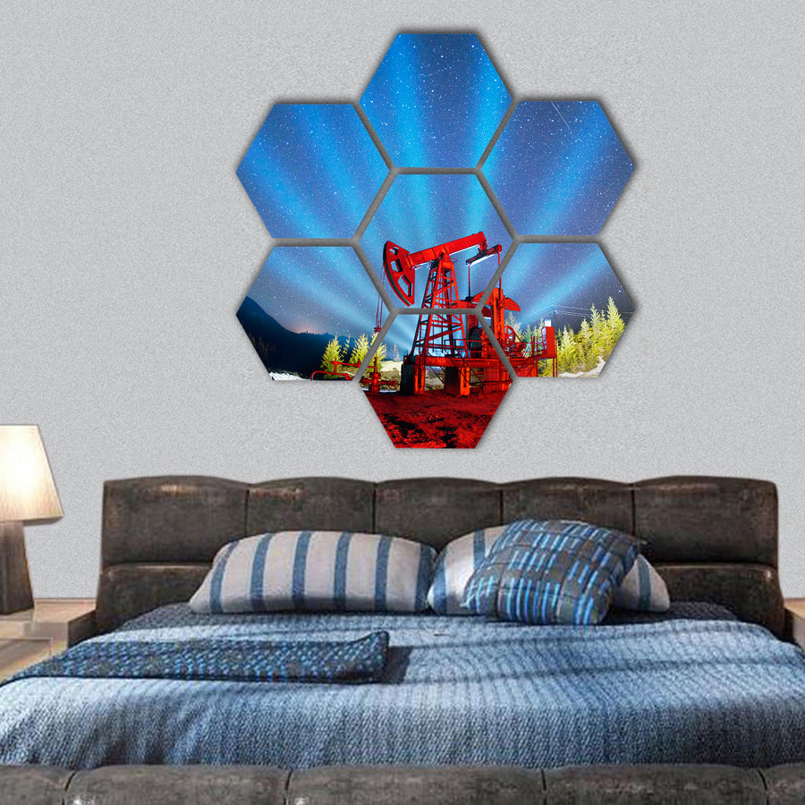technology of oil and gas extraction by electric pumps hexagonal canvas wall art