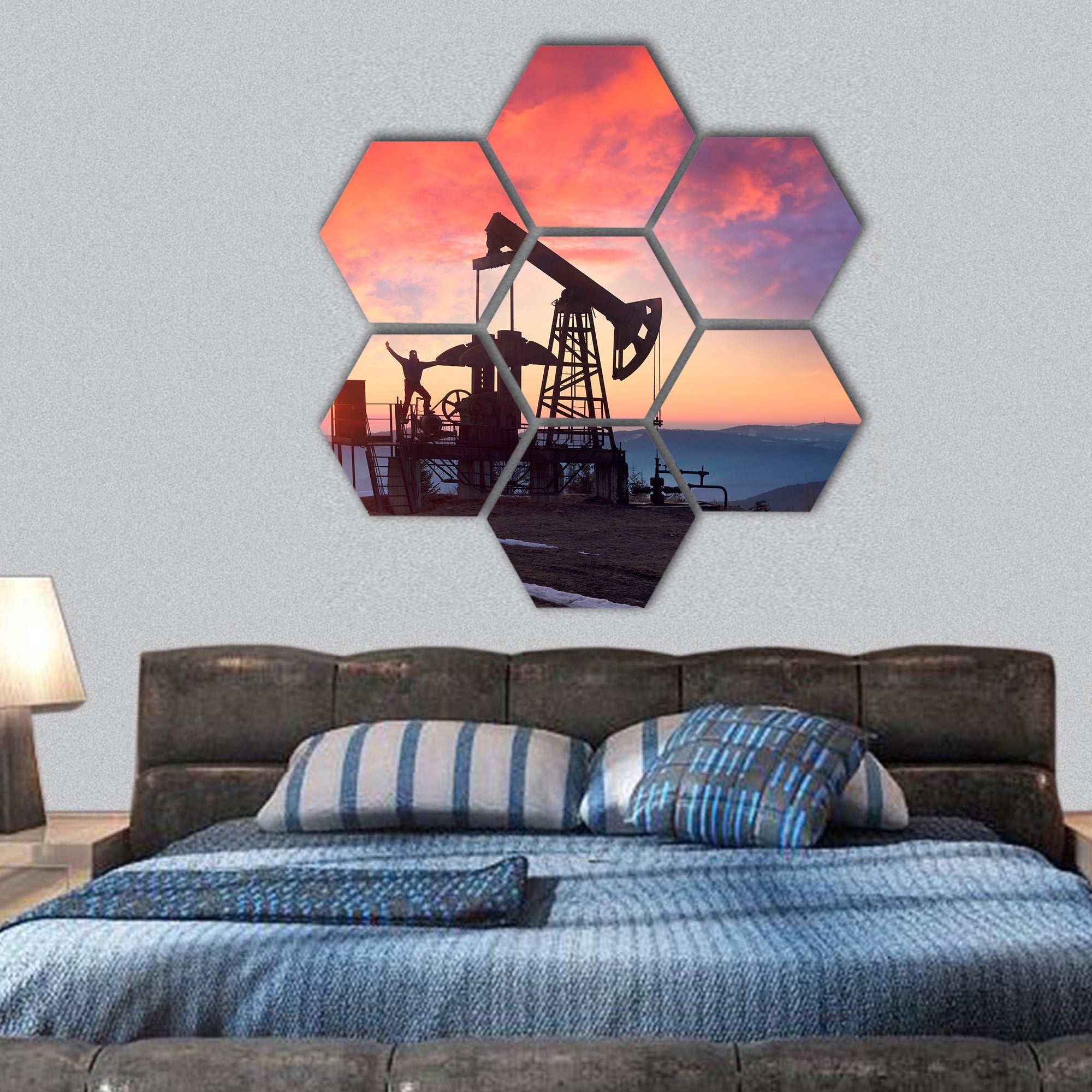 technology of oil and gas extraction by electric pumps hexagonal canvas wall art