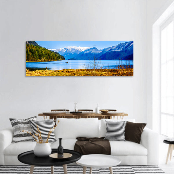 Pitt Lake with Snow Capped Peaks of Golden Ears Canada Panoramic canvas Wall Art