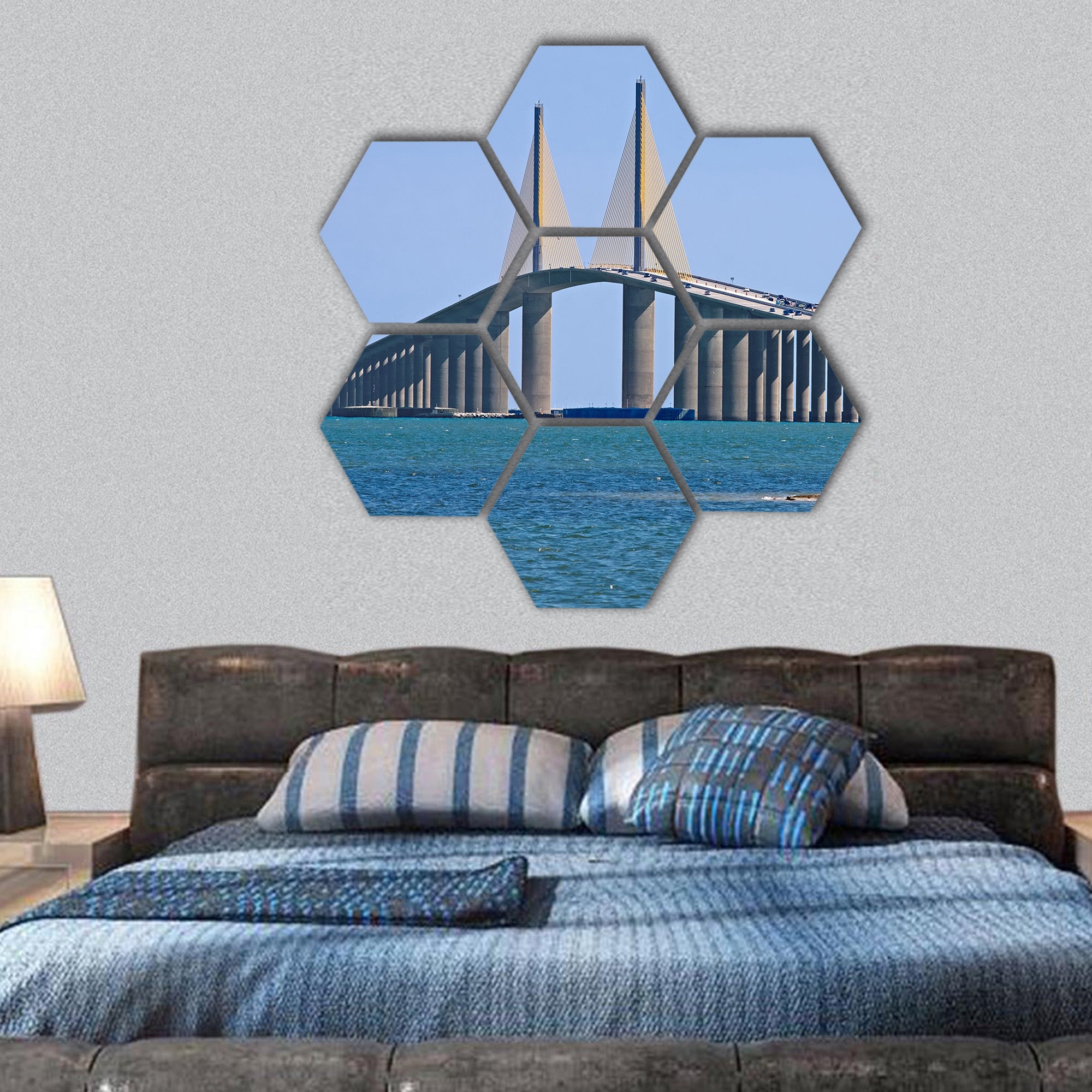 Skyway Bridge spanning Tampa Bay, Florida hexagonal canvas wall art