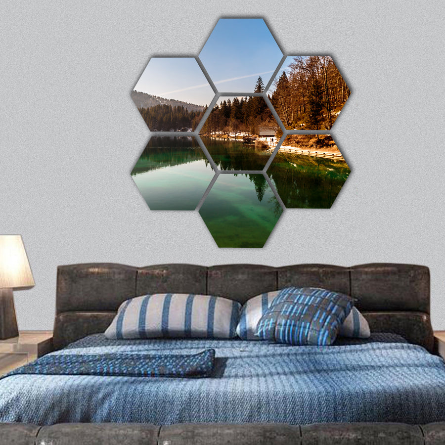 Spring is coming at the alpine lake hexagonal canvas wall art