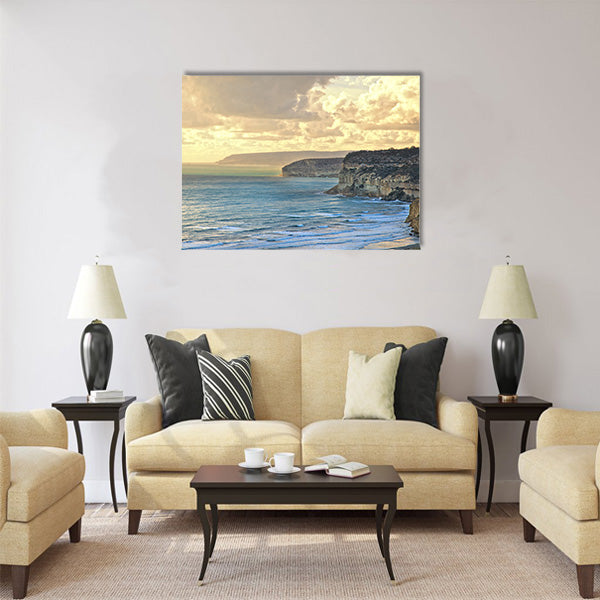 Sunset over Kourion coast. Mediterranean. Cyprus Multi Panel Canvas Wall Art