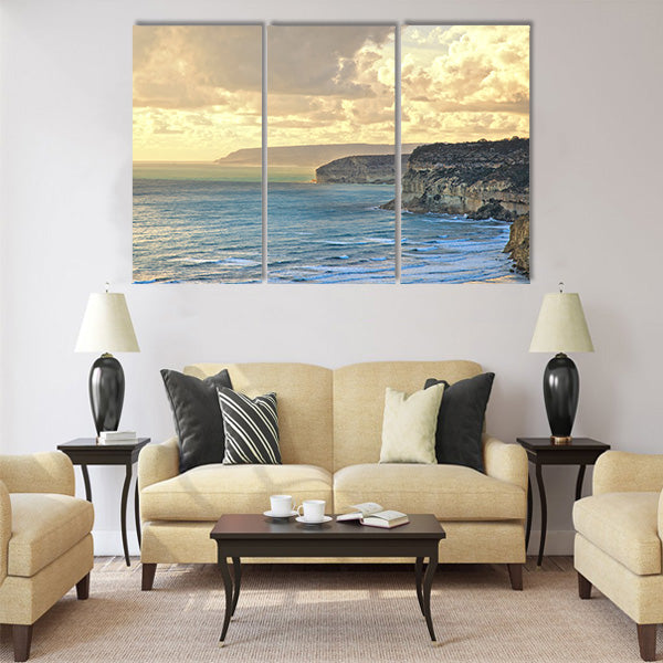 Sunset over Kourion coast. Mediterranean. Cyprus Multi Panel Canvas Wall Art