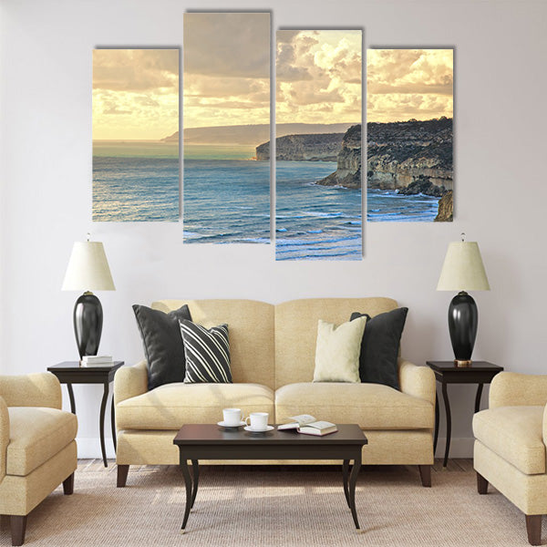Sunset over Kourion coast. Mediterranean. Cyprus Multi Panel Canvas Wall Art